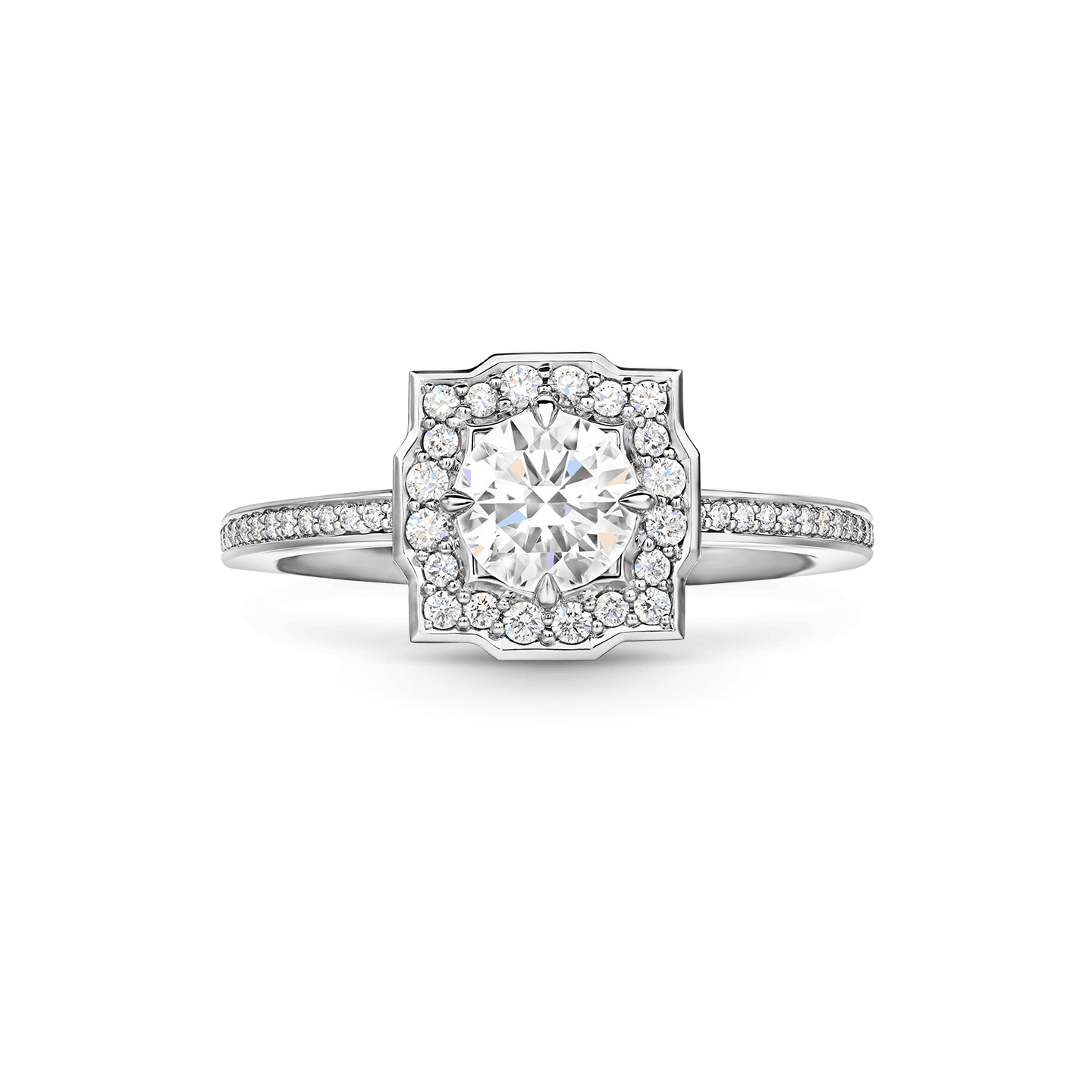 Front view of the Belle Round Brilliant Diamond Micropavé Engagement Ring