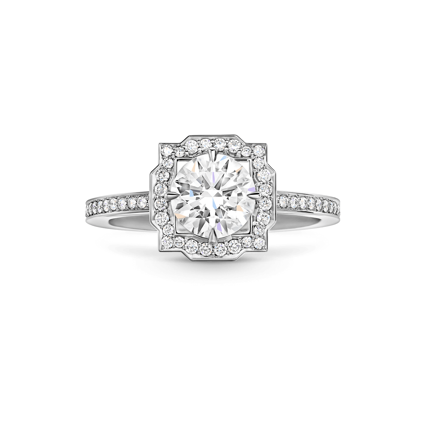 Front view of the Belle Round Brilliant Diamond Micropavé Engagement Ring