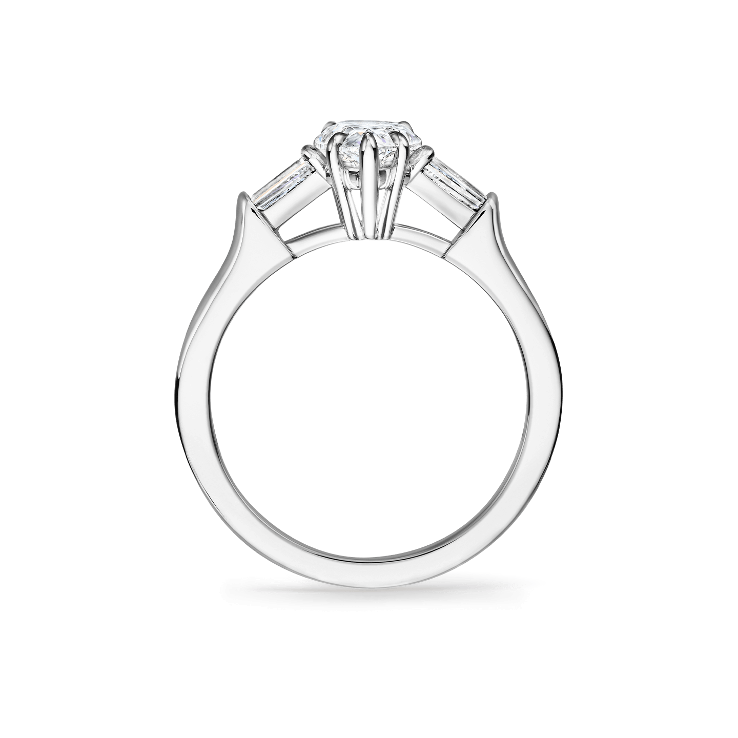 Side view of the Classic Winston Pear-Shaped Engagement Ring with Tapered Baguette Side Stones