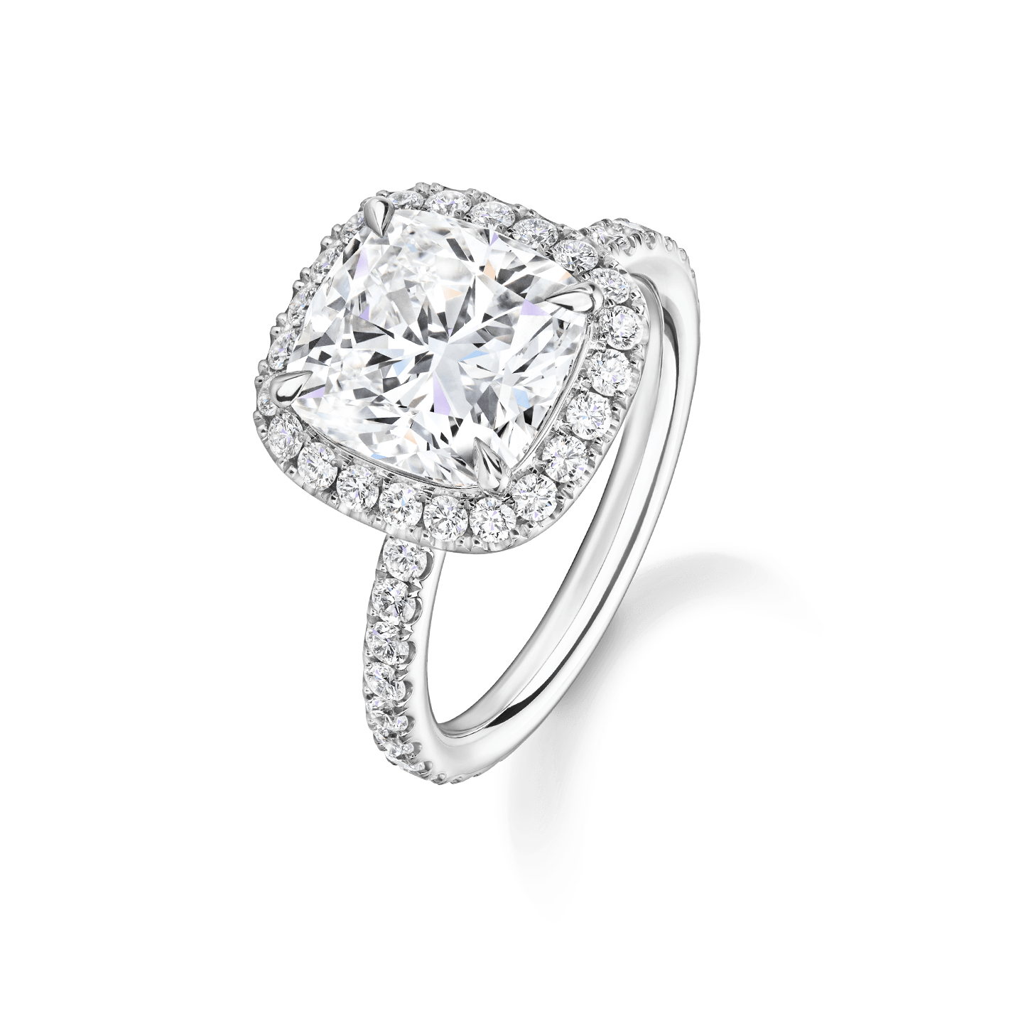 Angled view of the The One Cushion-Cut Diamond Micropavé Engagement Ring