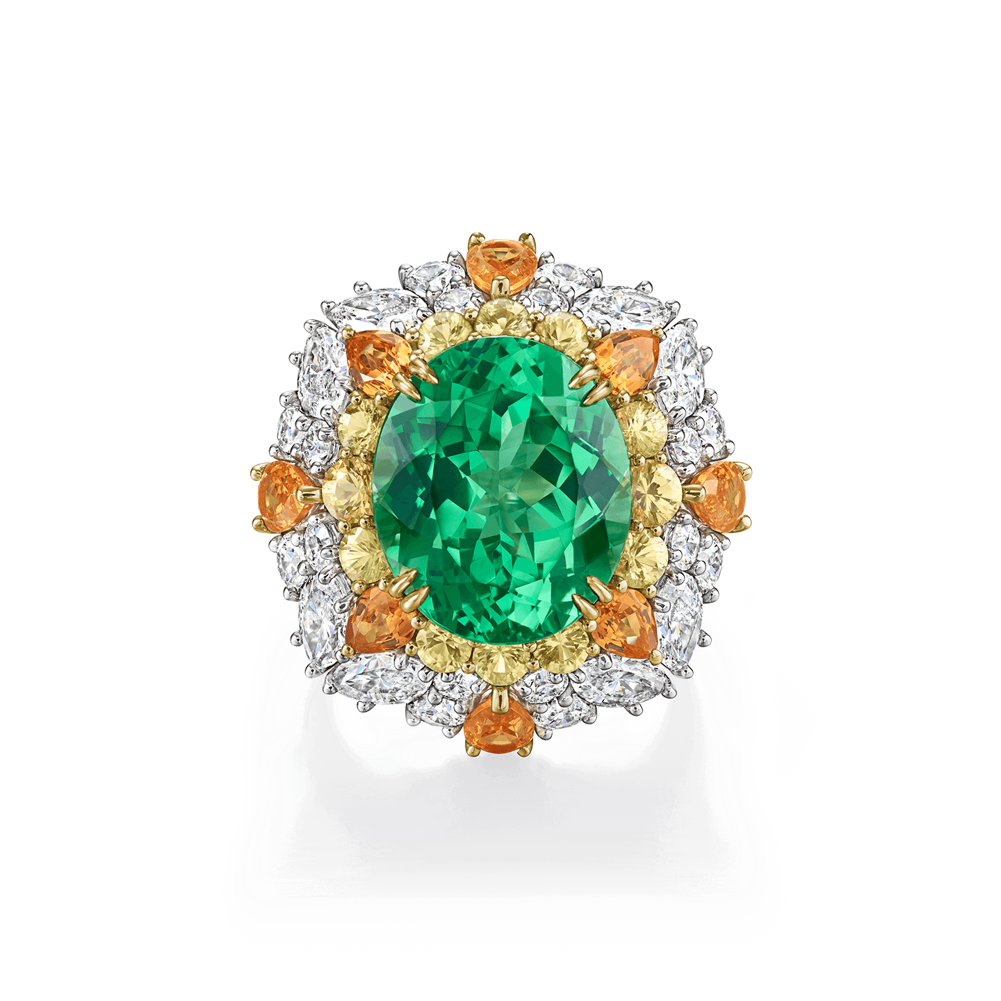 Winston Candy Tsavorite Garnet Ring with Yellow Sapphires, Spessartite Garnets and Diamonds